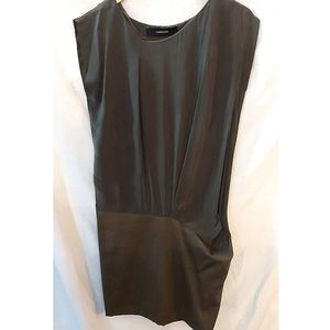 Thakoon Dress Olive Draped Silk & Stretch Wool Size 2 Cap Sleeve Shift